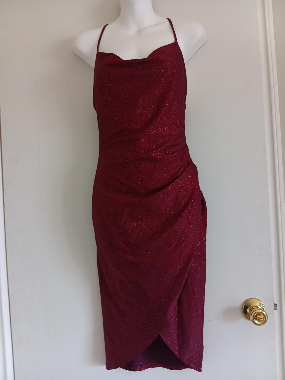 Luxe Sparkle Wine Midi Dress with Spaghetti Straps